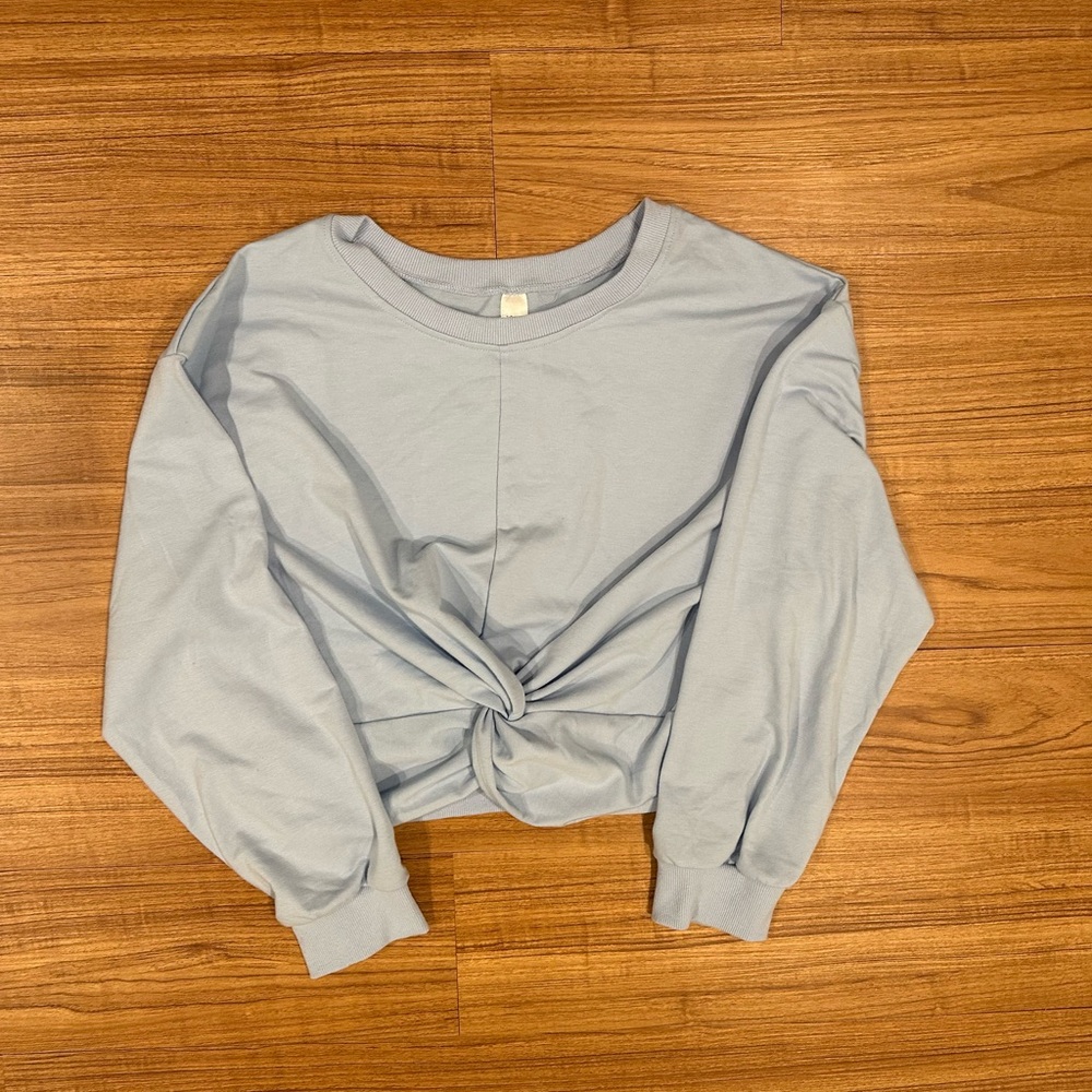 Light Blue Knotted Cropped Sweatshirt